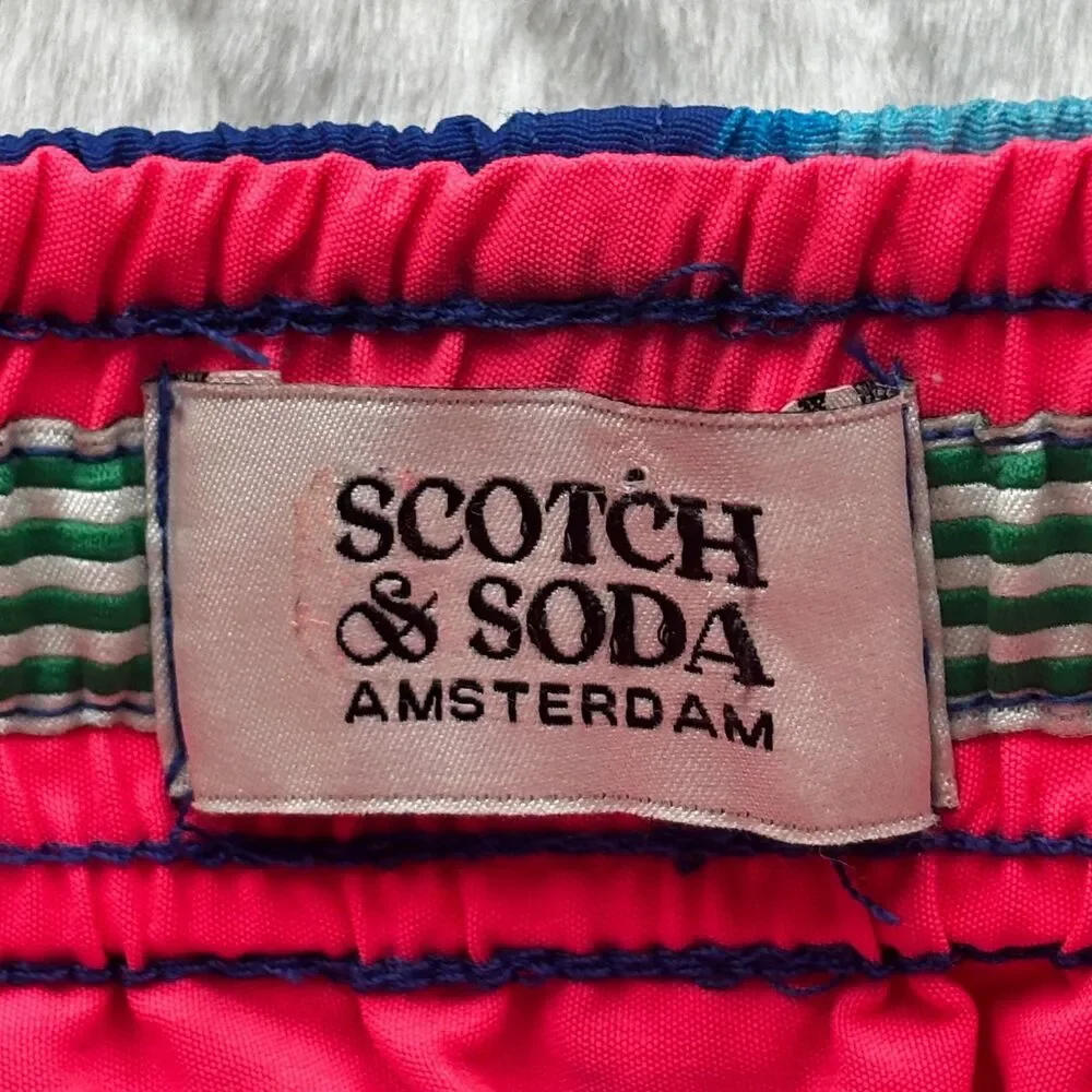 Scotch & Soda Boys Size 4/104 Colorblock Tropical Swim Trunks Shorts Blue